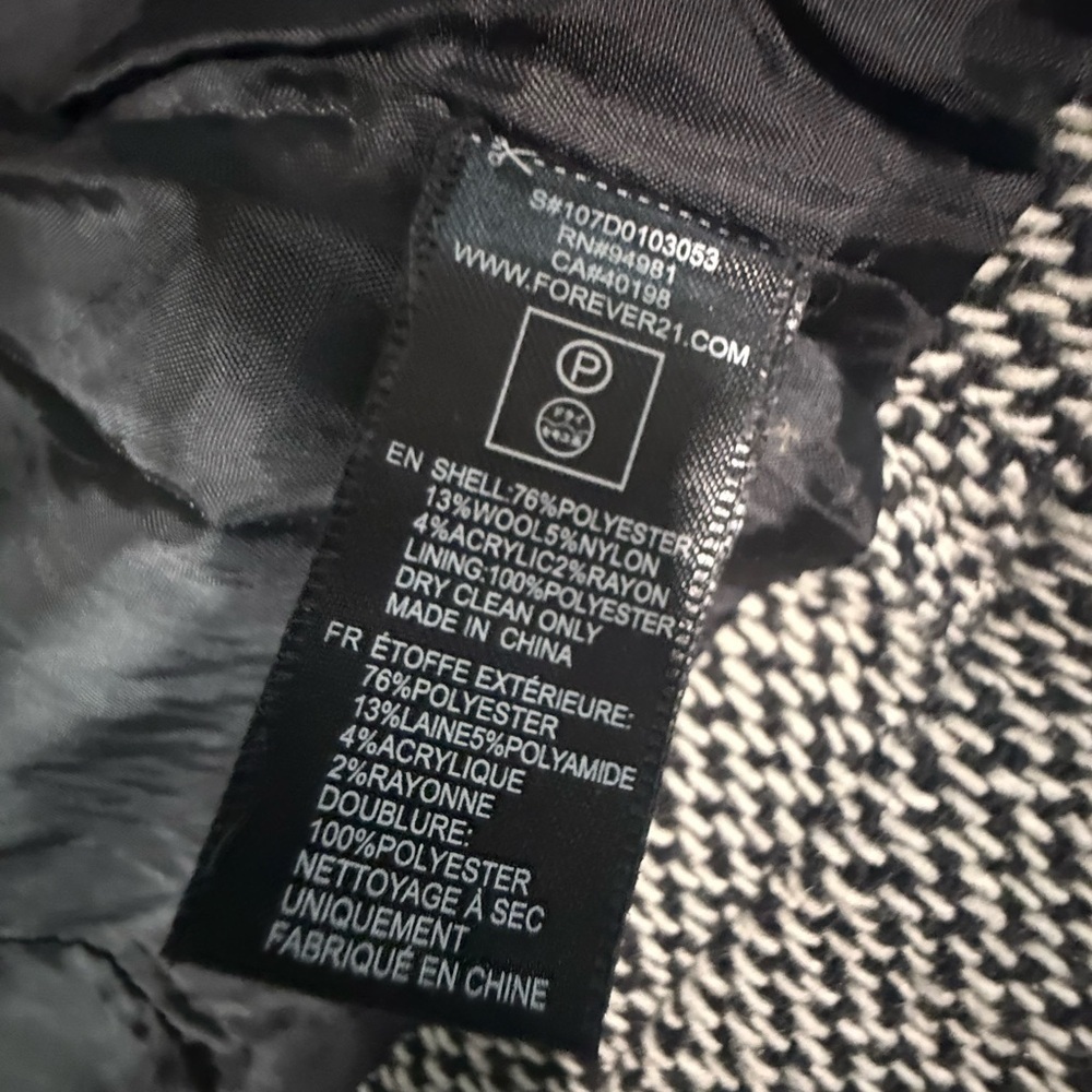 Forever 21 Tweed Houndstooth Fitted Tailored Wool-Blend Jacket – Size Medium - Picture 6 of 8
